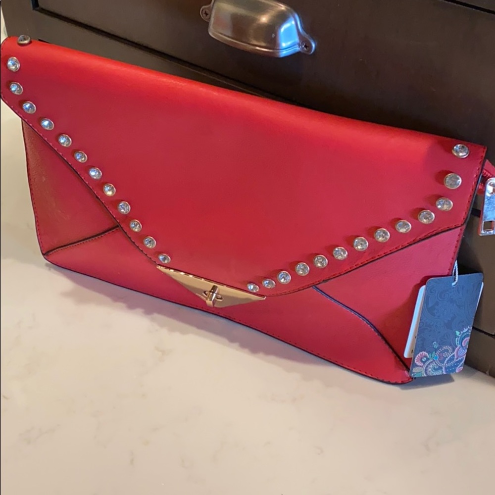 NWT red rhinestone studded crossbody/clutch